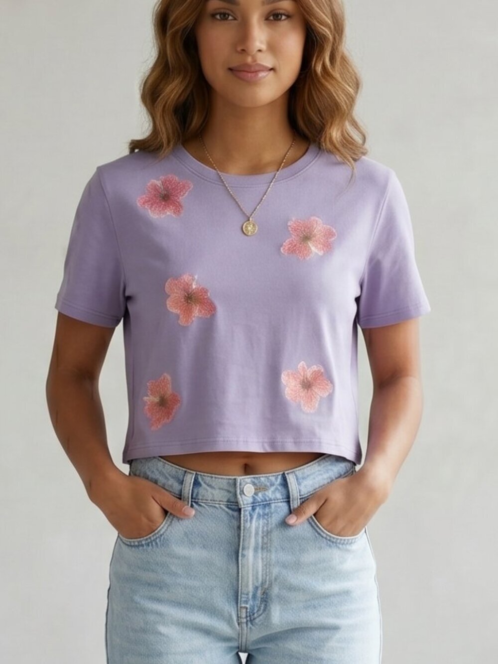 NWOT | Lavender Hibiscus Floral Graphic Print Short Sleeve Crop Top Tee | Small